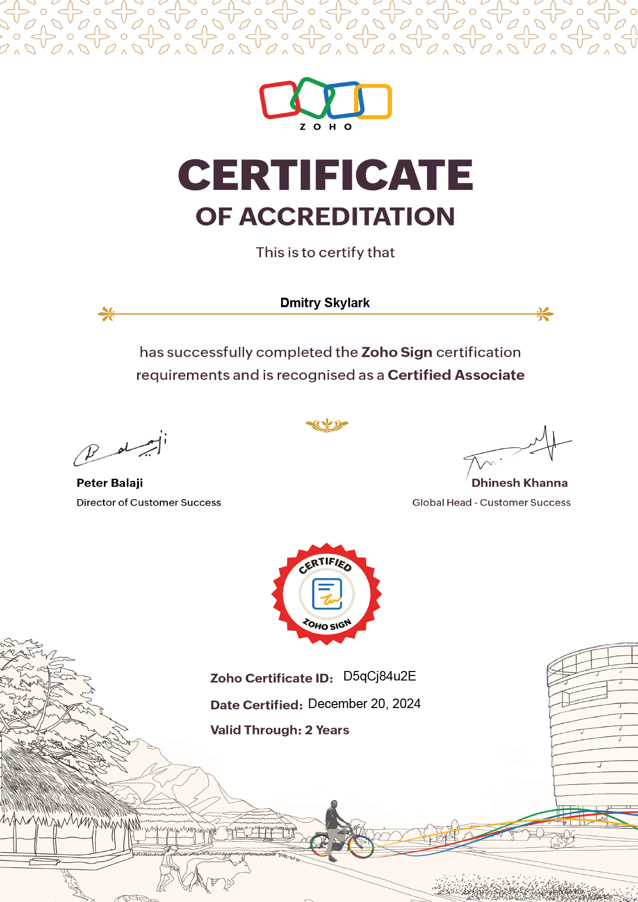 Dmitry Skylark is a Certified Zoho Sign Associate