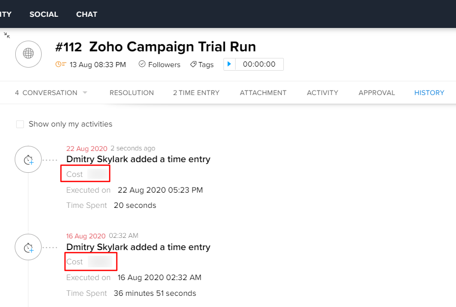 Zoho Desk Time Tracking Entries