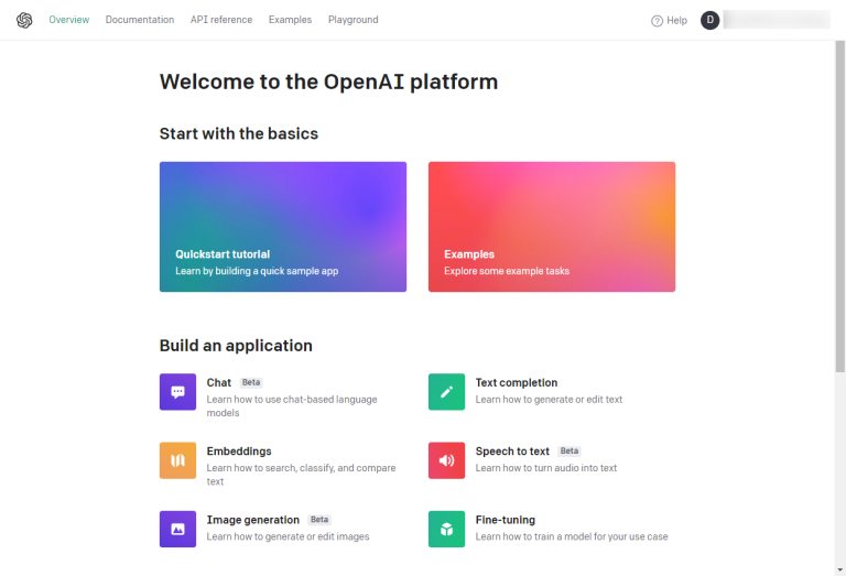 OpenAI Platform Home Screen