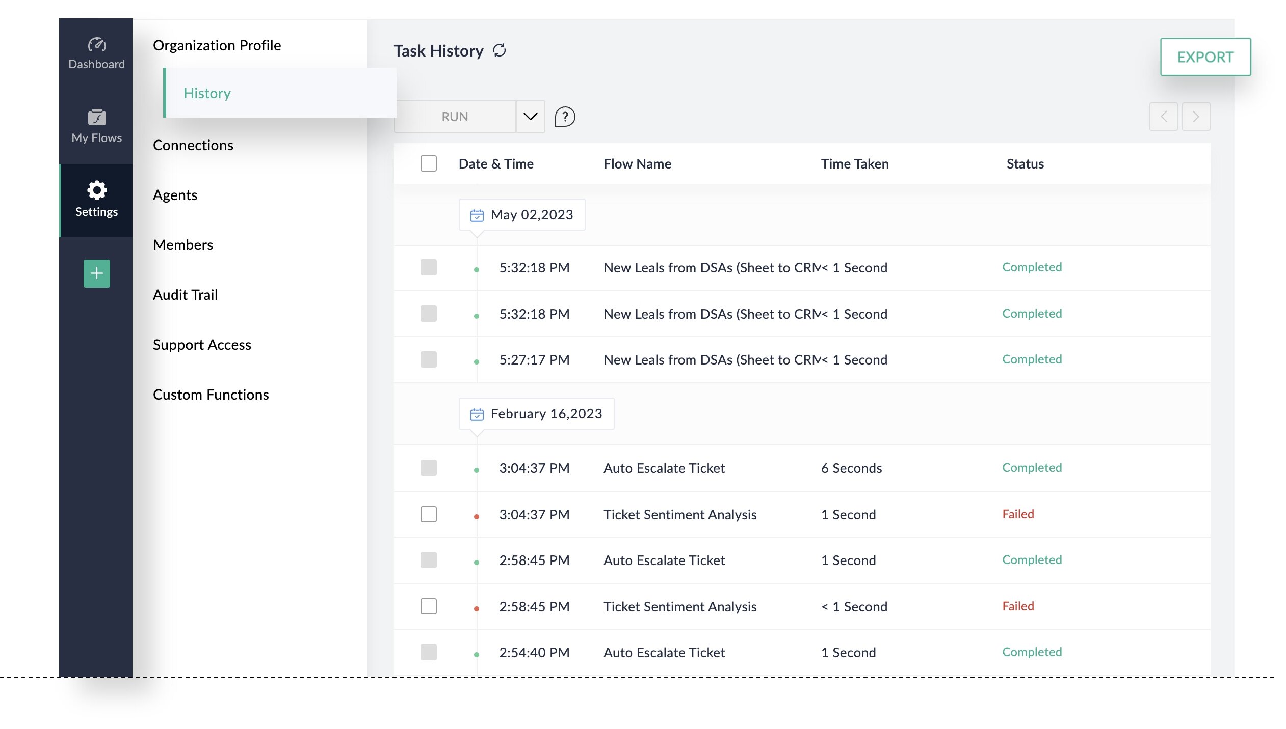 Zoho Flow Tax History Export